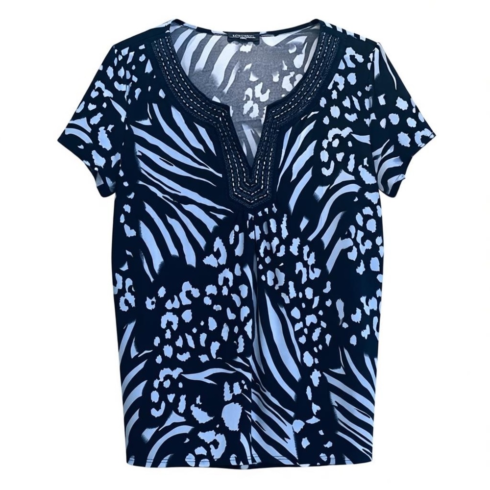 Notations Black White Graphic Print Top Women’s Plus Size 1X NWOT Short Sleeve